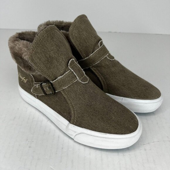Blowfish Womens Sahara Dark Brown Canvas Faux Fur High Top Size 6 Casual Shoes - Picture 2 of 10